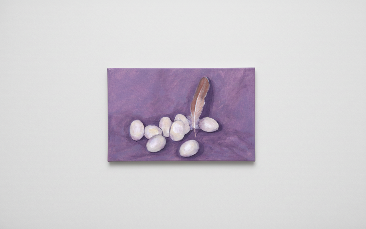Eggs and Feather Oil Painting